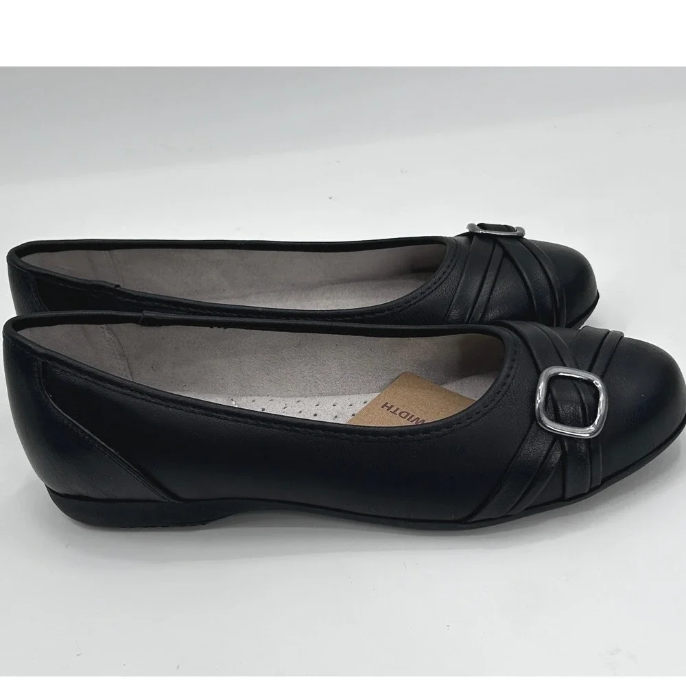 Cliffs White Mountain Calming Black Wide Width Buckle Ballet Flats Size 8.5W NWT